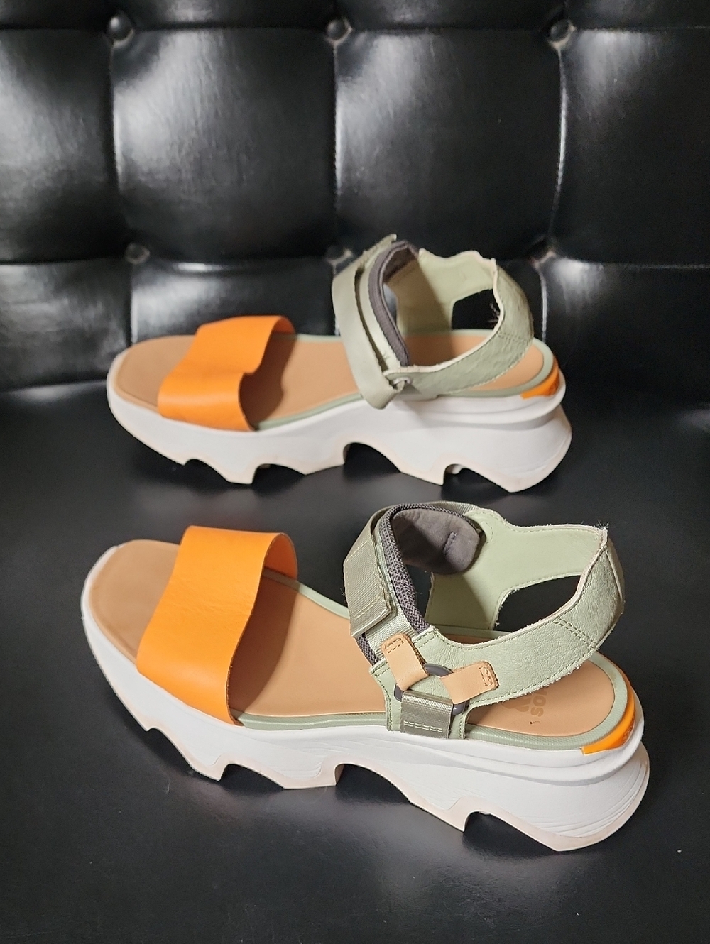 SOREL Kinetic Impact Y-Strap High Sandal Safari Sea Salt Koi Orange Platform 10 - Picture 6 of 13